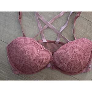 Victoria's Secret 36D Dark Pink Lace Mesh Bra Underwire Women's Lingerie